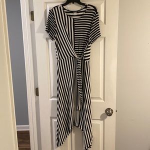 Venus - black and white asymmetrical, midi dress.